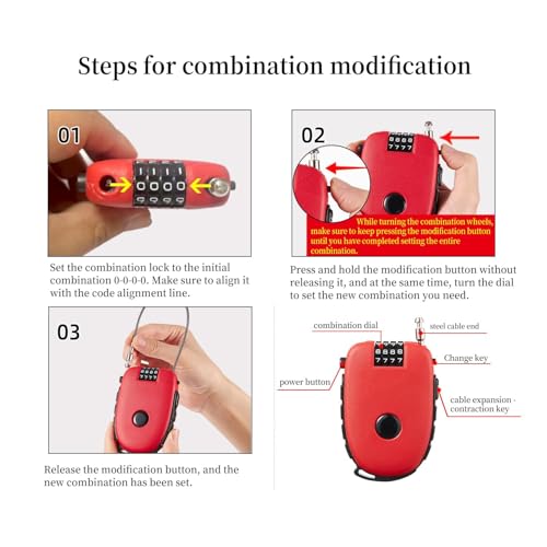 Retractable Cable Lock 27.5 in Cable Compact with Length Control Button Helmet Lock Skateboard Locks for Sports Gear Urban Commuting Scooter Security - color: Black