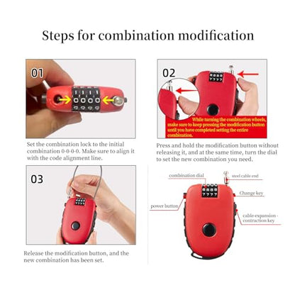 Retractable Cable Lock 27.5 in Cable Compact with Length Control Button Helmet Lock Skateboard Locks for Sports Gear Urban Commuting Scooter Security - color: Black
