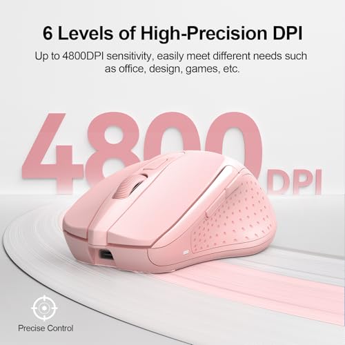 TECKNET Wireless Mouse, BT 5.0/2.4G, Rechargeable 6-DPI Silent, Pink | Bluetooth 5.0/3.0 & USB A, 2-Device Easy Switch, Wide OS Compatible, 6 Buttons, 6-DPI up to 4800, Ergonomic for S to M Hands - color: Pink