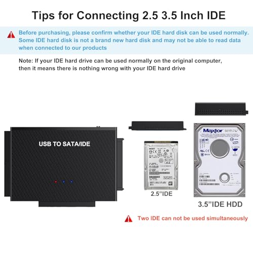 Hard Drive Reader USB 3.0 to SATA IDE Adapter, IDE SATA to USB + Type C External Hard Drive Adapter Data Recovery Converter Kit for Universal 2.5 3.5 HDD SSD Drive Disk, with 12V/2A Power Adapter