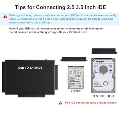 Hard Drive Reader USB 3.0 to SATA IDE Adapter, IDE SATA to USB + Type C External Hard Drive Adapter Data Recovery Converter Kit for Universal 2.5 3.5 HDD SSD Drive Disk, with 12V/2A Power Adapter