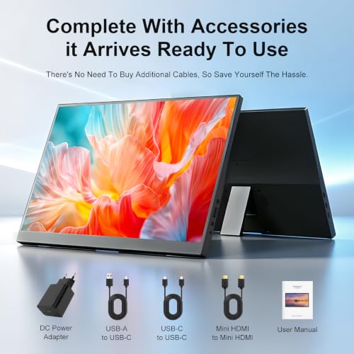 16 Inch Portable Laptop Monitor FHD 1200P IPS 60hz, USB-C&HDMI External Secondary Screen with Integrated Kickstand, Laptop Compatible, Perfect for Multi-Screen Office Work - size: 16-inch