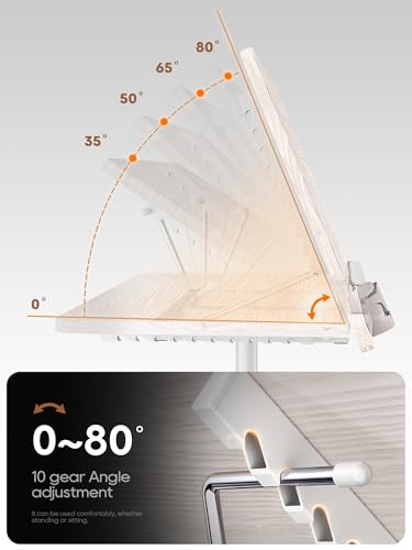 2 in 1 Adjustable Book Stand - Dual-Use Floor and Desktop Book Holder Stand, Height Adjustable 23.5-52 in, Elastic Page Clips for Music Sheet, Recipe, Tablet, Laptop-White - color: White