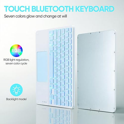 Ultra-Slim Bluetooth Keyboard with Built-in Touchpad and Mouse Portable Mini Wireless Keyboard Rechargeable 7-Color Backlit for Apple iPad iPhone Samsung Tablet iPhone Smartphone iOS Android Windows - color: blue
