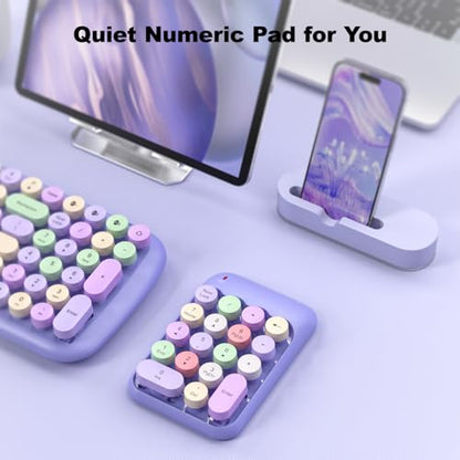 MOWUX Wireless Number Pads, Cute Colorful Numeric Keypad Numpad Portable 2.4 GHz Financial Accounting Number Keyboard Extensions, 18 Key Number Numpad for Laptop Desktop, PC (Purple) - color: Purple