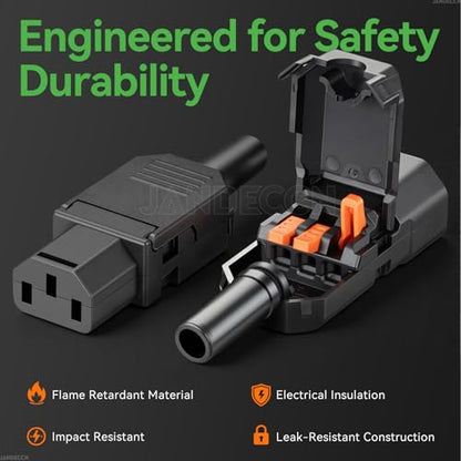 3 Pin Terminal Quick Connectors, 10A 250V IEC320 C13 Female + C14 Male Inline Power Plug Adapter Socket Connector - style: C13 +C14