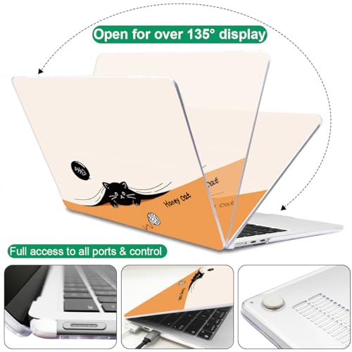 for 2026 MacBook Air 13 Inch Case M5 A3449 M4 A3240 A3113 M3 A2681 M2 2026 2025 2024 2023 2022 Release, Pattern Plastic Hard Shell Case Keyboard Cover for MacBook Air 13.6 inch M5, Honey Cat - color: Honey Cat