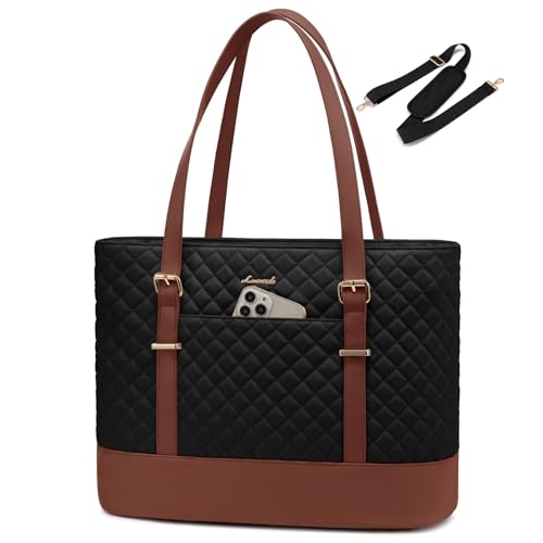 LOVEVOOK Laptop Bag for Women, 17.3 Inch Work Tote Computer Bag With Large Cup Holder & Adjustable Strap, Lightweight Large Laptop Briefcase for Travel, Bussiness, Teacher - color: Brown-black, size: 17.3 Inch