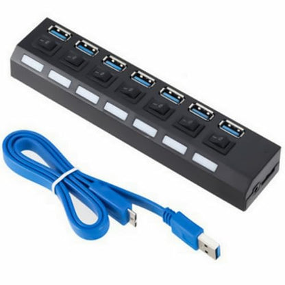 USB Hubs 7 Port USB Hubs Expander USB3.0 2.0 Data Port Adapter Individual Switches Splitter for Laptop Extender