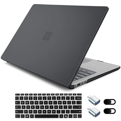 Crystal Frosted Case for 15" Microsoft Surface Laptop 8 2026 for Business 2024 2025 (7th Edition), Lightweight Ultra-Slim Shell with Keyboard Cover, OTG Adapter & Webcam, Frosted Black - color: Frosted black