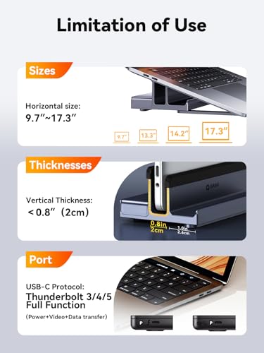 Laptop Docking Station Stand Dual 4K Monitor: QUUGE USB C Docking Station Dual Monitor for Laptop, 2 HDMI (Single 4K@120Hz), 2 USB3.0 Ports, 100W PD, RJ45 Ethernet, Universal Laptop Stand USB C Dock | Triple-monitor workflow, 100W PD input, Gigabit Ethern