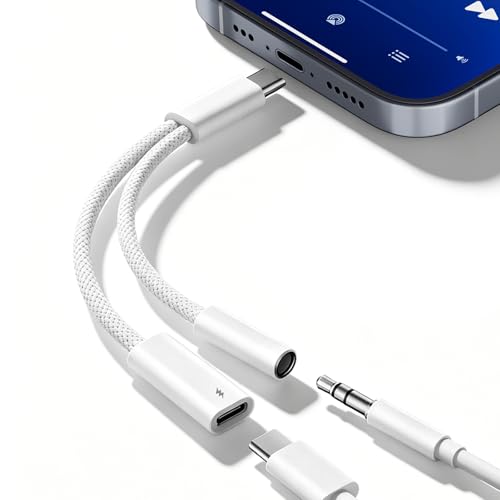 USB C to 3.5mm Audio Adapter for iPhone 15/16/17, USB C to Headphone Jack Adapter, USBC to Aux Jack Dongle Cable with Fast Charging for Apple iPad Type C, Mac, USB-C Laptop/Phone