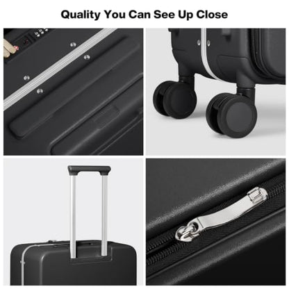 mixi 24 Inch Checked Luggage PC Hard Shell Suitcase Top Opening Aluminum Frame Travel Suitcases with Wheels, Blcak - color: Black, size: 24 Inch