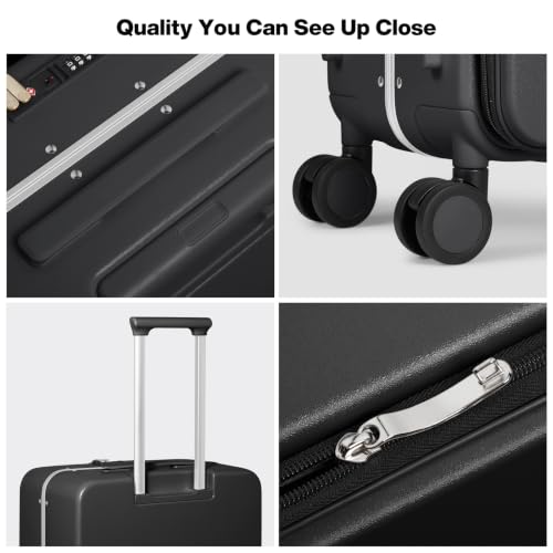 mixi 26 Inch Large Checked Luggage PC Hard Shell Suitcase Top Opening Aluminum Frame Travel Suitcases with Wheels, Black - color: Black, size: 26 Inch