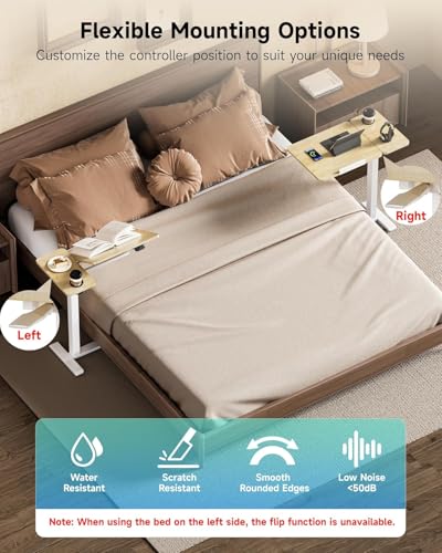 BIZUM Tilt Top Overbed Table on Wheels, Adjustable Rolling Bedside Table | Adjustable height 29.7-43.3in, tilting tabletop, 27.6x15.8in surface, cup holder, 22lb capacity, 4 hidden wheels - color: Maple
