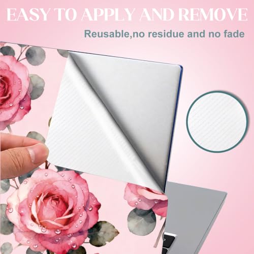 SUPERDANT 3Pcs Pink Rose Laptop Skin Sticker Universal PVC Floral Decal Wrap Scratch Proof Remains Free Notebook Cover for Office Travel Dorm Decor 14.9x10.6in - style: Pink Rose