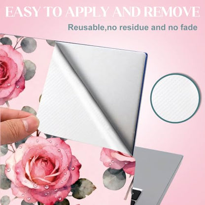 SUPERDANT 3Pcs Pink Rose Laptop Skin Sticker Universal PVC Floral Decal Wrap Scratch Proof Remains Free Notebook Cover for Office Travel Dorm Decor 14.9x10.6in - style: Pink Rose