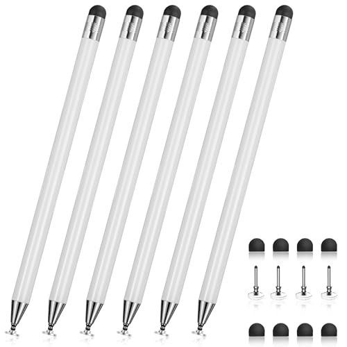 2 in 1 Universal Stylus Pen for Touch Screen (6X Whtie) | Stylists pens for Touch Screens Compatible with iPad/ iPhone/Samsung/Android Tablets / Smartphones All Touch Screens - color: White