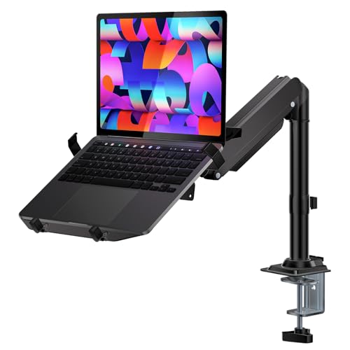 WALI Laptop Desk Mount for 15.6 inch Notebook, Fully Adjustable Single Monitor Arm with Laptop Holder for 32 inch Screen, Laptops Stand with Ventilated Tray, Up to 22 Lbs, (GSDM00LP), Black - color: Black (Full-adjustable), size: Single Short