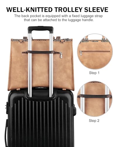 FADEON Laptop Bag for Women Designer PU Leather Large Tote Bags Backpack Purses with 15.6 Laptop Compartment Shoulder Handbag - color: Camel Brown Retro Style