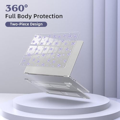 for MacBook Air 13.6 Inch Case M5/M4/M3/M2 2026-2022 Release A3449 A3240 A3113 A2681 Purple Bowknot Cute Girly Design Crystal Clear Girly Case Laptop Protective Hard Shell Cover - color: Purple Bowknot