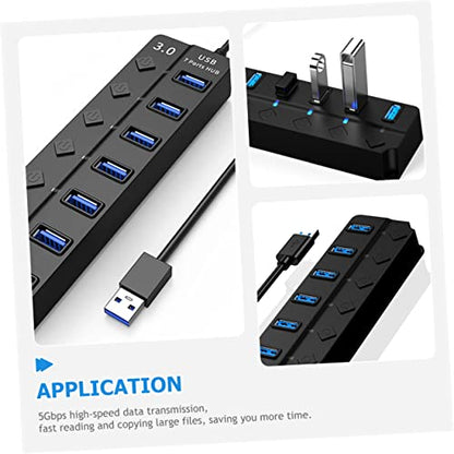 MERRYHAPY Multiple USB Ports Hub for Laptop USB Splitter 7 Ports High-Speed USB 3.0 Led Indicator Backup Power Easy to Use