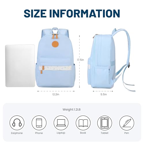 mygreen Waterproof School Backpack for Teen Girls & Boys, Lightweight 15.6 Inch Laptop Bag, Trendy 2024 Ergonomic Bookbag for High School, College, and Travel Blue - color: Blue, Flower, 15.6 Inch Laptop
