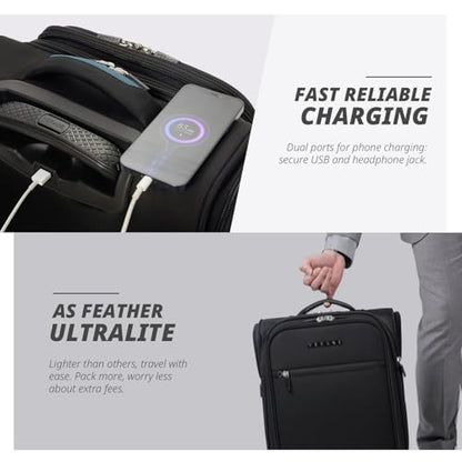 Verage Underseat Carry On Luggage with Wheels,14.5-Inch Plus Underseat | Personal Item Bag,Airline Approved, Laptop Compartment, USB Charging Port - color: Black, size: 14.5-Inch Plus Underseat