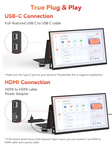 HotYeah Portable Monitor, 18.5" 1080P 100Hz 125% sRGB Travel Laptop Monitor | USB-C HDMI External Computer Display HDR FreeSync w/ Kickstand Speaker, 2nd Screen for Laptop PC Mac Phone Tablet Switch PS5 - size: 18.5-in