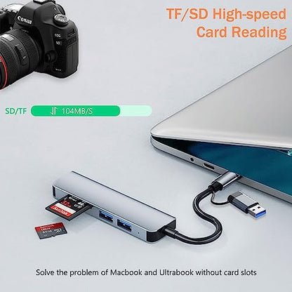 VIENON 5 in 1 Aluminum USB-C Hub with Memory Card Reader and 3 USB 3.0 Ports, for PC, Laptops, MacBook Pro/Air, iMac Pro, Surface and Tablet