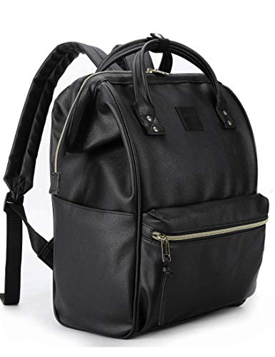 Kah&Kee Leather Laptop Backpack for Women 16 inch Teacher Work Travel Bag | Premium water-resistant PU leather. Fits 15.6″ & 16″ laptops. Anti-theft pocket, luggage strap. Ideal for daily commute. - color: Black, size: Large
