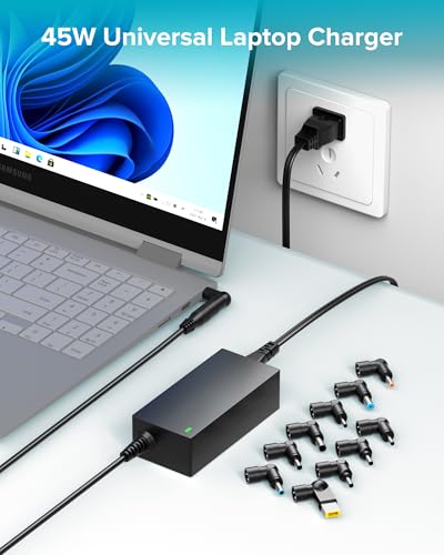 Powseed Universal Laptop Charger 45W for HP Dell Acer Asus Samsung Sony Toshiba Fujitsu Gateway Delta NEC Liteon Notebook Chromebook 18.5V 19V 19.5V 20V 2.25A 2.37A Computer Power Cord AC Adapter