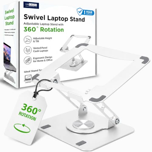 Uncaged Ergonomics Swivel Laptop Stand for Desk, Adjustable Computer iPad Stand for Desk w/ 360 Rotation, Portable Laptop Holder for Home Office Ergonomic Supplies (Pearl White) - color: Pearl White