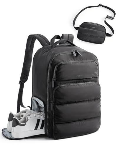 BAGSMART 35L Travel Backpack for Women, 17.3" Carry-On Personal Item | Flight Approved, 180° Opening, Wet/Dry Pocket, Free Crossbody Bag, Shoe Compartment, Luggage Sleeve, Water Resistant - color: Black