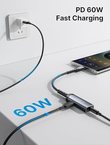 JSAUX USB C to 3.5mm Headphone and Charger Adapter,2-in-1 AUX Mic Jack with PD 60W Fast Charging Compatible with iPhone 15 Pro Max/15 Pro/15, Galaxy S24/S24+/S24 Ultra/S23/S22/S21,iPad Pro-Red - color: Red