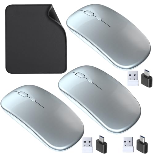 Battery Wireless Mouse, 2.4G Noiseless Mouse with USB Receiver - Slim Portable Computer Mice, 3 DPI Quiet Silent Optical Laptop Mice for PC, Tablet, Laptop Notebook Computer- Silver - color: Silver 03