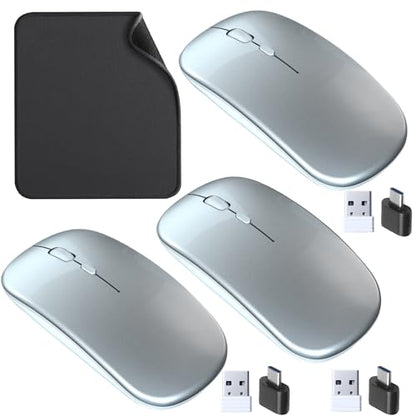Battery Wireless Mouse, 2.4G Noiseless Mouse with USB Receiver - Slim Portable Computer Mice, 3 DPI Quiet Silent Optical Laptop Mice for PC, Tablet, Laptop Notebook Computer- Silver - color: Silver 03