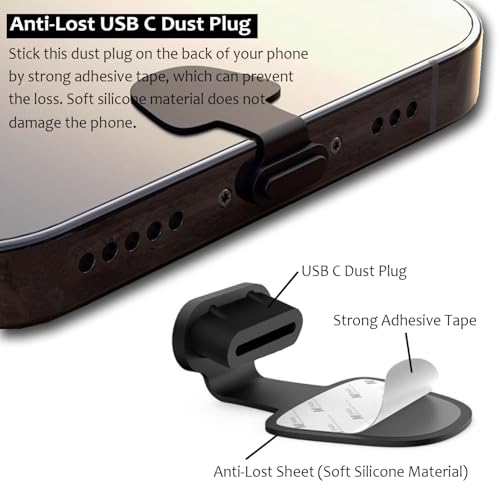 8 Packs New Dust Plug for iPhone 17 16 15 Series, USB C Cover Cap, USB C Port Cleaner, Phone Speaker Cover, with Cleaning Kit, Golden (Type C-17)