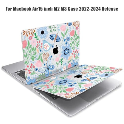 for MacBook Air 15 inch Case 2026-2023 Release M5 A3448 M4 A3241 M3 A3114 M2 A2941 Liquid Retina Display, Hard Shell Case with Keyboard Cover+Screen Film+Trackpad Film,Flower Butterfly - color: Flower & Butterfly