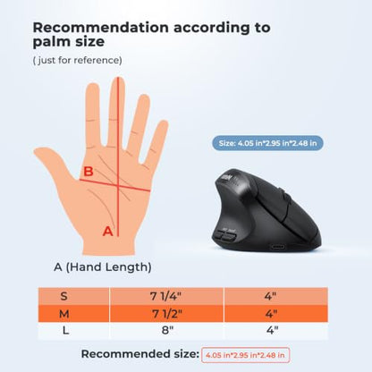 MEETION Left-Handed Ergonomic Vertical Mouse, Wireless, Rechargeable, Black | Dual-mode connectivity via Bluetooth 5.2, Bluetooth 3.0 and USB. 4 adjustable DPI (800–2400) for Windows, Mac, PC and iPad - color: Left Black
