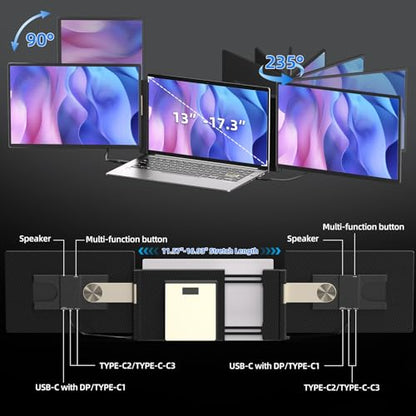 Laptop Screen Extender 16 inch - Triple Laptop Monitor Extender Detachable FHD 1920x1200P IPS 235° Rotation Extra Portable Monitor Compatible with 13”-17” Mac Wins Dex Chrome - size: 16" Monitor-D