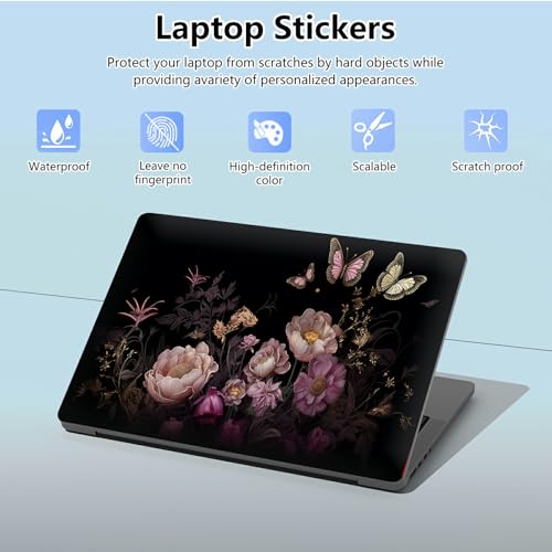 Universal Laptop Skin Sticker with 2 Wrist Pad Skins, Waterproof Scratch Resistant Vinyl Laptop Cover Decal, Cut to Fit for 11–15.6 Inch MacBook HP Dell Lenovo, Garden Flowers Butterflies - color: Garden Flowers Butterflies