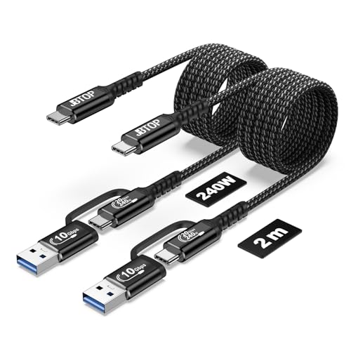 20Gbps USB a to c Cable for Android auto 6.6ft[2Pack] | 2-in-1 USB C CarPlay Cable，240W Fast Charge & Data Transfer cord, Compatible with iPhone 17 17 Pro Max,Galaxy,SSD - color: Black, size: 6.6ft,6.6ft