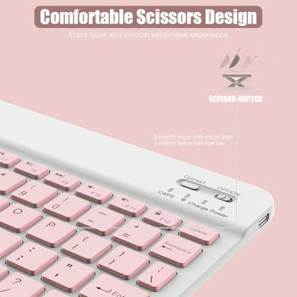 NOOX Bluetooth Keyboard for iPad A16 11th 10th Generation, iPad Pro 13/12/11/10/9/8/7 inch, iPad Air 13/11th Gen, iPad mini Tablets, etc. - Slim Wireless Portable Travel Office Computer Accessories - color: Pink