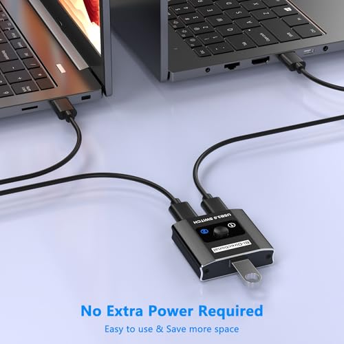 USB 3.0 Switch with 2 USB3.0 Cables, USB Switcher 1 in 2 Out/2 in 1 Out | Bi-Directional Aluminum USB Switcher 2 Computers Share Keyboard Mouse Printer, USB Splitter for Laptop