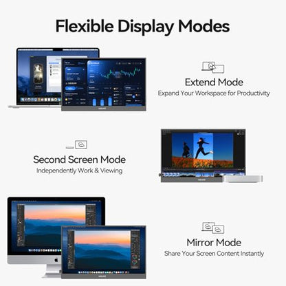 Intehill 15.6" FHD Portable Laptop Monitor | 1920x1080 IPS External Display | Dual-Speakers, Ultra-Slim Aluminum Alloy Design, Magnetic Folio Stand, USB-C & HDMI Second Screen for Laptop, F15ZA - color: Black