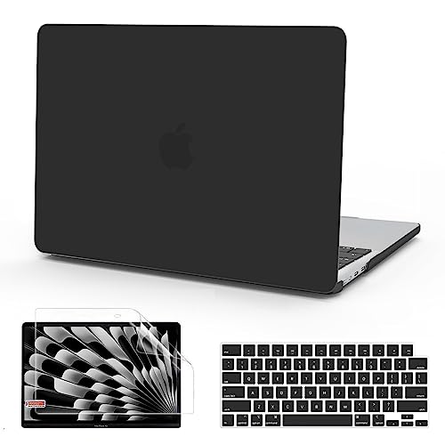 B BELK for MacBook Air 15 inch Case M5 2026 2025 2024 2023 Release M4 M3 M2 | A3448 A3241 A3114 A2941, Matte Plastic Laptop Hard Shell Case with Keyboard Cover & Screen Protector, Black - color: Black