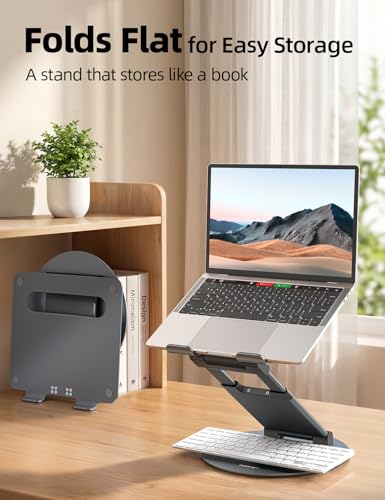 Nulaxy Telescopic 360 Rotating Laptop Stand for Desk Adjustable Height Swivel Pull Out Design Ergonomic Laptop Riser Standing Desk Converter Fits All 10-17" Laptops Computer MacBook, Gray - color: A-Gray