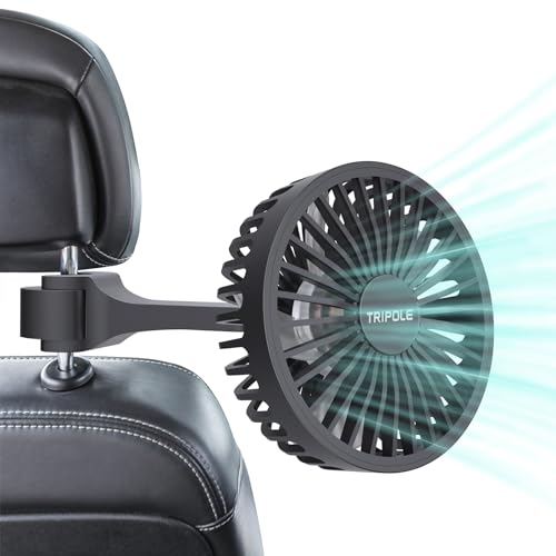 TriPole Car Fan for Rear Seat USB Powered Powerful 3 Speed 5V Fan with Adjustable Clip for Vehicles SUV RV