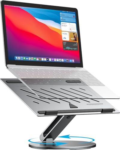 YICOSUN Laptop Stand for Desk, 360° Rotating Height Adjustable Computer Stand, Ergonomic Aluminum Laptop Riser with Ventilated Cooling, Foldable for 10-16 inch MacBook Pro Air Neo Dell HP - Gray - color: Gray, size: B4-Base